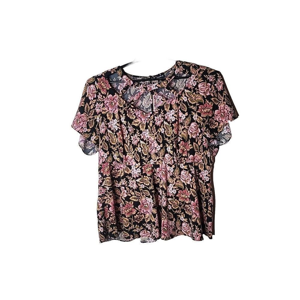 Torrid Size 2 Peplum Crepe Cage Front Women's Floral Shirt Size 2X t74